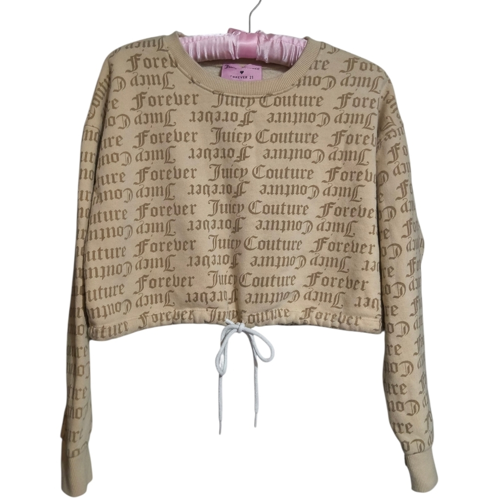 Juicy Couture x Forever 21 All-Over Monogram Logo Cropped Sweatshirt Size Small